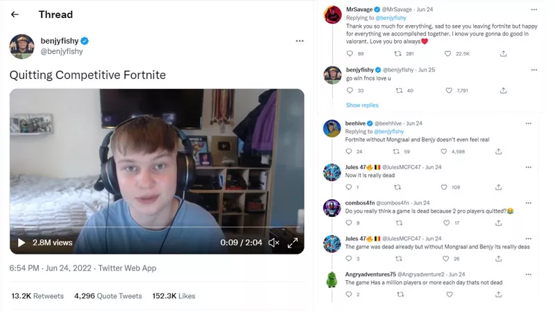 Benjyfish Twitter отказывается от Fortnite